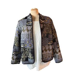 Preswick & Moore Stylish Black & Metallic Zip-Up Jacket sz L